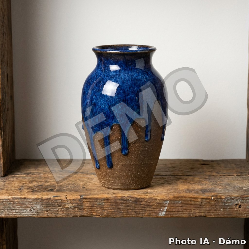 Vase tourné, émail bleu — pièce unique